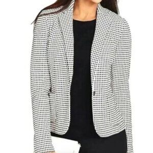 TALBOTS Plus Size Textured Checked Blazer Cream Black Check One Button Jacket 1X